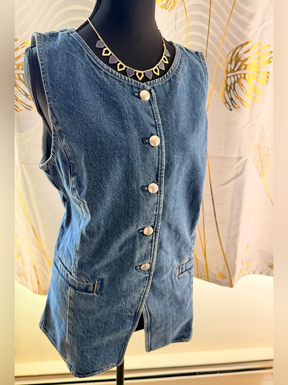 Madewell Greendale Wash Denim Crewneck Vest Size 8 NWOT - Picture 6 of 14